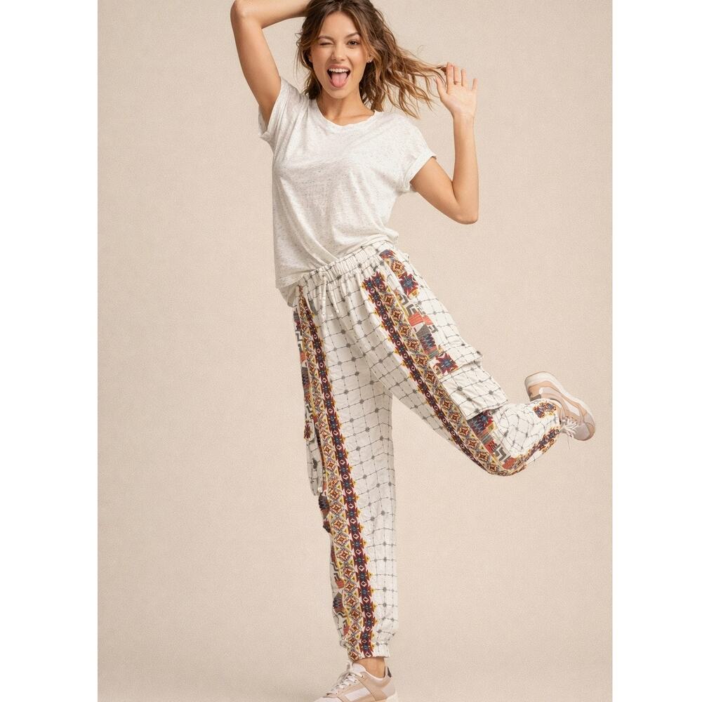 Johnny Was Patterned Embroidered Drawstring Jogge… - image 1